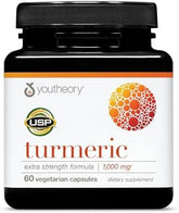 Youtheory Turmeric Extra Strength - 1,000 mg Turmeric Supplement - with 10 mg Black Pepper - Curcumin Joint Support* - Soy, Dairy & Gluten Free - 60 Vegetarian Capsules